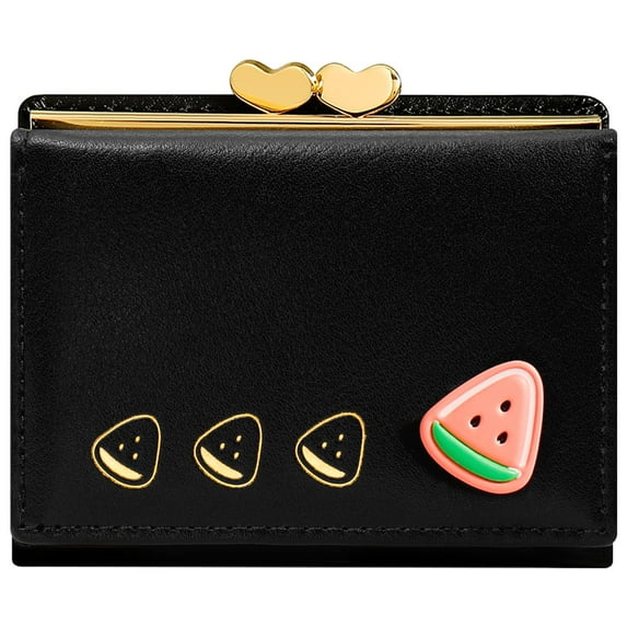 MINKUROW Wallet Card Holder, Small Bifold RFID Blocking Purse, Cute Small Leather Pocket Wallet for Women, Girls, Ladies (Black)