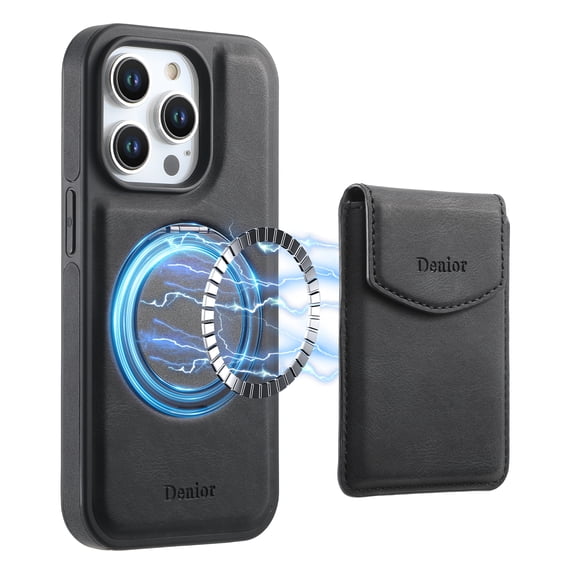 Wallet Card Phone Case for iPhone 13 Pro Compatible with MagSafe Magnetic RFID Blocking Detachable Premium PU Leather Case with Card Slots Holder Kickstand Wireless Charging,Black