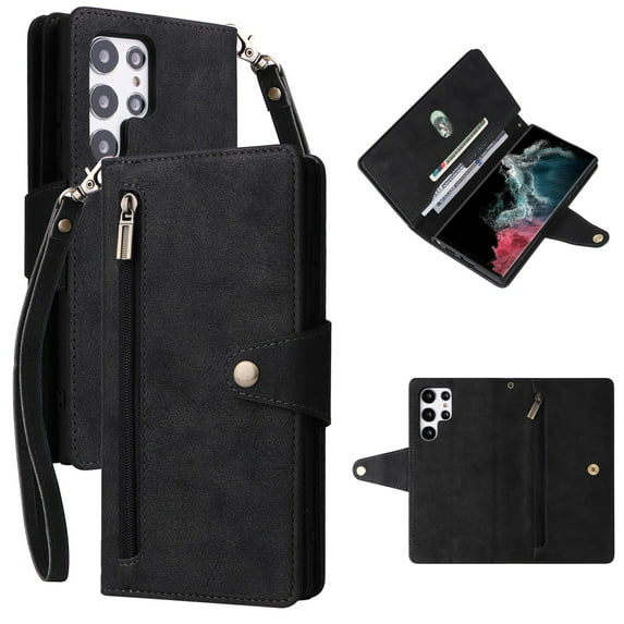 Wallet Card Zipper Flip Leather Case For Samsung Galaxy S24 Ultra S24Plus S23FE S23 Ultra S22 S21 FE S20 FE S10 Note 20 Note10 Note9