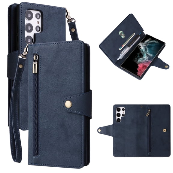 Wallet Card Zipper Flip Leather Case For Samsung Galaxy S24 Ultra S24Plus S23FE S23 Ultra S22 S21 FE S20 FE S10 Note 20 Note10 Note9