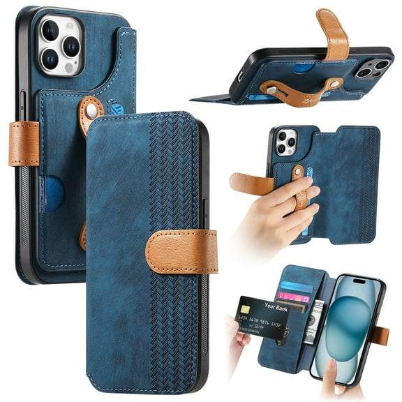 Wallet Case for Apple iPhone 11 Pro Max, Premium PU Leather Cards Holder RFID Blocking Flip Cover Stand Hand Strap Full Protective Shockproof Phone Case for Women Men, Blue
