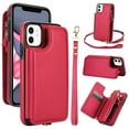 thumbnail image 1 of Wallet Case for Apple iPhone 12 Pro / iPhone 12 6.1", with Crossbody Shoulder Strap & Hand Wrist Cards Holder Zipper Pocket Stand Feature Full Protective Shockpoof Case for iPhone 12 Pro / 12, Red, 1 of 7