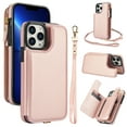 thumbnail image 1 of Wallet Case for Apple iPhone 12 Pro Max, with Crossbody Shoulder Strap & Hand Wrist Cards Holder Zipper Pocket Stand Feature Full Protective Shockpoof Phone Case for iPhone 12 Pro Max, Rosegold, 1 of 7
