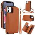 thumbnail image 1 of Wallet Case for Apple iPhone 12 Pro / iPhone 12 6.1", with Crossbody Shoulder Strap & Hand Wrist Cards Holder Zipper Pocket Stand Feature Full Protective Shockpoof Case for iPhone 12 Pro / 12, Brown, 1 of 7