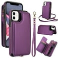 thumbnail image 1 of Wallet Case for Apple iPhone 12 Pro / iPhone 12 6.1", with Crossbody Shoulder Strap & Hand Wrist Cards Holder Zipper Pocket Stand Feature Protective Shockpoof Case for iPhone 12 Pro / 12, Darkpurple, 1 of 7