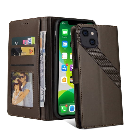 Wallet Case for Apple iPhone 13 6.1",PU Leather Case with Card Holder Magnetic Closure Folio Flip Kickstand Protective Shockproof Phone Case Cover For iPhone 13,Brown