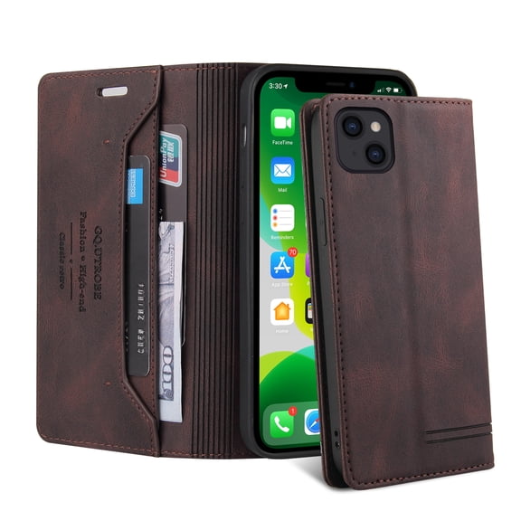 Wallet Case For Apple iPhone 13 6.1 inch,Hidden Magnetic Flip Kickstand Folio Solid Color Leather Wallet Case with RFID Blocking Card Cash Pocket Protective Phone Case For iPhone 13,Brown