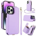 thumbnail image 1 of Wallet Case for Apple iPhone 13 Pro Max, with Crossbody Shoulder Strap & Hand Wrist Cards Holder Zipper Pocket Stand Feature Full Protective Shockpoof Phone Case for iPhone 13 Pro Max, Lightpurple, 1 of 8
