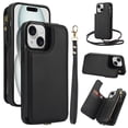 thumbnail image 1 of Wallet Case for Apple iPhone 14, with Crossbody Shoulder Strap & Hand Wrist Cards Holder Zipper Pocket Stand Feature Full Protective Shockpoof Phone Case for iPhone 14, Black, 1 of 8