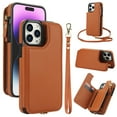 thumbnail image 1 of Wallet Case for Apple iPhone 14 Pro Max, with Crossbody Shoulder Strap & Hand Wrist Cards Holder Zipper Pocket Stand Feature Full Protective Shockpoof Phone Case for iPhone 14 Pro Max, Brown, 1 of 8