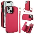 thumbnail image 1 of Wallet Case for Apple iPhone 15 Plus, with Crossbody Shoulder Strap & Hand Wrist Cards Holder Zipper Pocket Stand Feature Full Protective Shockpoof Phone Case for iPhone 15 Plus, Red, 1 of 7