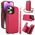 thumbnail image 1 of Wallet Case for Apple iPhone 15 Pro Max, with Crossbody Shoulder Strap & Hand Wrist Cards Holder Zipper Pocket Stand Feature Full Protective Shockpoof Phone Case for iPhone 15 Pro Max, Red, 1 of 7
