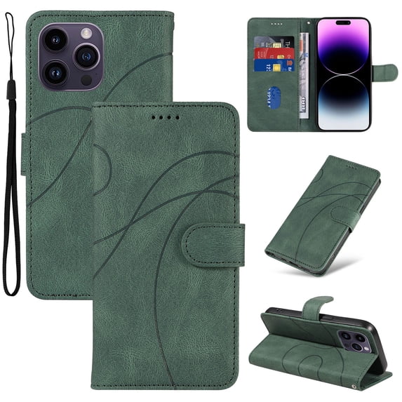 Wallet Case for Apple iPhone 15 Pro, Premium Vintage PU Leather Magnetic Closure Handbag Pocket Kickstand Card Holder Slots with Wrist Strap TPU Shockproof Flip Case Cover - Green