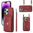 thumbnail image 1 of Wallet Case for Apple iPhone 16, Crossbody Shoulder Strap Hand Wrist Cards Holder Zipper Cash Pocket Stand Feature Shockproof Bumper Phone Case for Apple iPhone 16, Red, 1 of 10
