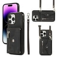 thumbnail image 1 of Wallet Case for Apple iPhone 16 Pro, Crossbody Shoulder Strap Hand Wrist Cards Holder Zipper Cash Pocket Stand Feature Shockproof Bumper Phone Case for Apple iPhone 16 Pro, Black, 1 of 10