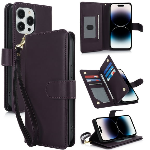 Wallet Case for Apple iPhone 7 / 8 / SE 2022 & 2020, RFID Blocking Flip Cover with 7 Card Slots, Cash Pocket Magnetic Closure Hands-Free Stand, Slim Protective Phone Case with Wrist Strap,Darkpurple