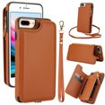 thumbnail image 1 of Wallet Case for Apple iPhone 8 Plus/iPhone 7 Plus, with Crossbody Shoulder Strap & Hand Wrist Cards Holder Zipper Pocket Stand Feature Full Protective Shockpoof Case for iPhone 8 Plus/7 Plus,Brown, 1 of 7