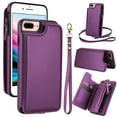thumbnail image 1 of Wallet Case for Apple iPhone 8 Plus/iPhone 7 Plus, with Crossbody Shoulder Strap & Hand Wrist Cards Holder Zipper Pocket Stand Feature Protective Shockpoof Case for iPhone 8 Plus/7 Plus,Darkpurple, 1 of 7