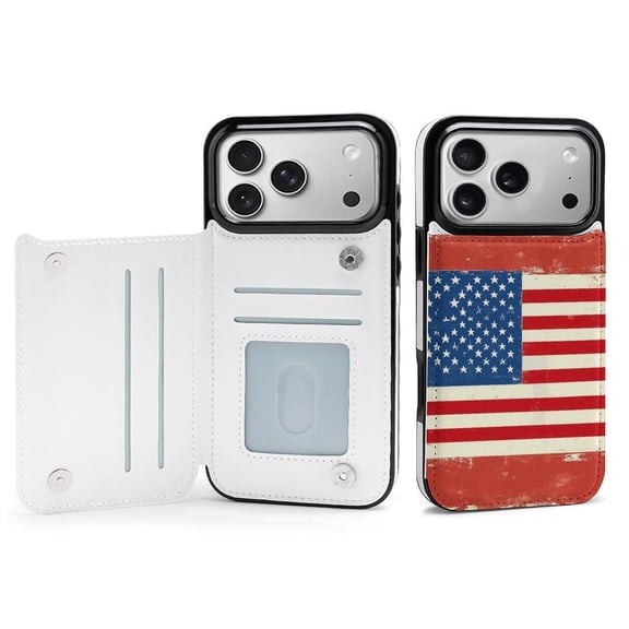 Wallet Case For Apple iPhone Air / 17 Pro / 17 Pro Max Series with Card Holder, PU Leather Kickstand Card Slots Screen Protector Included For iPhone 17 Series, American Flag