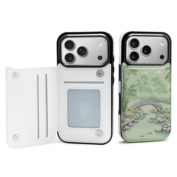 Wallet Case For Apple iPhone Air / 17 Pro / 17 Pro Max Series with Card Holder, PU Leather Kickstand Card Slots Screen Protector Included For iPhone 17 Series, Bamboo Wooden Bridge