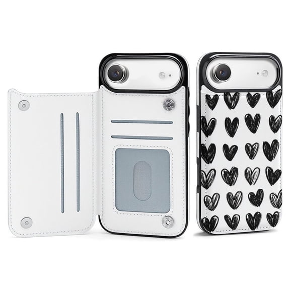 Wallet Case For Apple iPhone Air / 17 Pro / 17 Pro Max Series with Card Holder, PU Leather Kickstand Card Slots Screen Protector Included For iPhone 17 Series, Black Heart