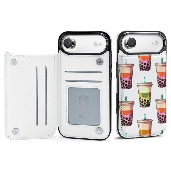 Wallet Case For Apple iPhone Air / 17 Pro / 17 Pro Max Series with Card Holder, PU Leather Kickstand Card Slots Screen Protector Included For iPhone 17 Series, Boba Milk Tea