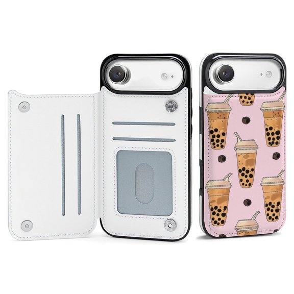 Wallet Case For Apple iPhone Air / 17 Pro / 17 Pro Max Series with Card Holder, PU Leather Kickstand Card Slots Screen Protector Included For iPhone 17 Series, Boba Milk Tea