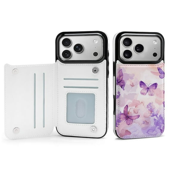 Wallet Case For Apple iPhone Air / 17 Pro / 17 Pro Max Series with Card Holder, PU Leather Kickstand Card Slots Screen Protector Included For iPhone 17 Series, Butterfly Lavender