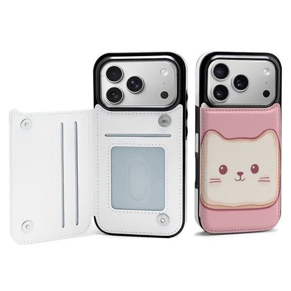 Wallet Case For Apple iPhone Air / 17 Pro / 17 Pro Max Series with Card Holder, PU Leather Kickstand Card Slots Screen Protector Included For iPhone 17 Series, Cat Bread Meme