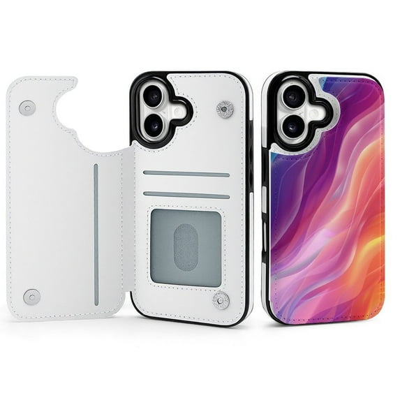 Wallet Case For Apple iPhone Air / 17 Pro / 17 Pro Max Series with Card Holder, PU Leather Kickstand Card Slots Screen Protector Included For iPhone 17 Series, Colorful Strips Minimalist