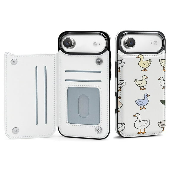 Wallet Case For Apple iPhone Air / 17 Pro / 17 Pro Max Series with Card Holder, PU Leather Kickstand Card Slots Screen Protector Included For iPhone 17 Series, Cute Goose
