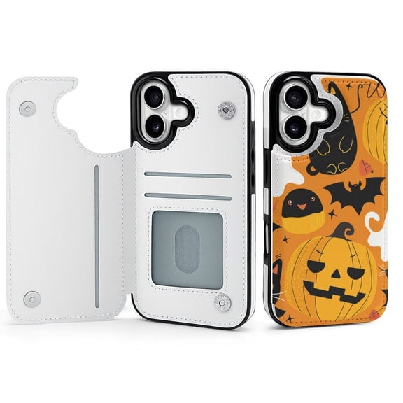 Wallet Case For Apple iPhone Air / 17 Pro / 17 Pro Max Series with Card Holder, PU Leather Kickstand Card Slots Screen Protector Included For iPhone 17 Series, Cute Halloween