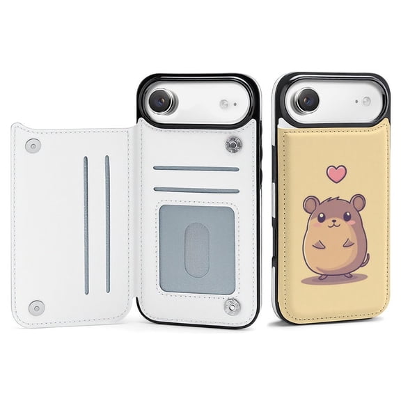 Wallet Case For Apple iPhone Air / 17 Pro / 17 Pro Max Series with Card Holder, PU Leather Kickstand Card Slots Screen Protector Included For iPhone 17 Series, Cute Mouse Heart