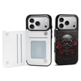thumbnail image 1 of Wallet Case For Apple iPhone Air / 17 Pro / 17 Pro Max Series with Card Holder, PU Leather Kickstand Card Slots Screen Protector Included For iPhone 17 Series, Dark Skull Flower, 1 of 4