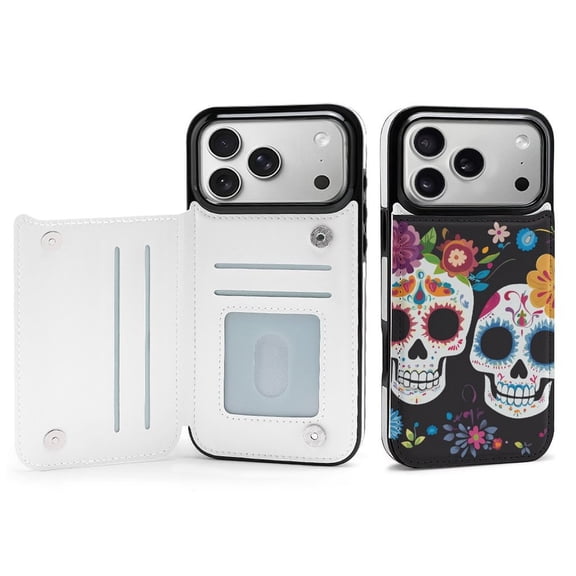Wallet Case For Apple iPhone Air / 17 Pro / 17 Pro Max Series with Card Holder, PU Leather Kickstand Card Slots Screen Protector Included For iPhone 17 Series, Day of The Dead Dia De Los Muertos