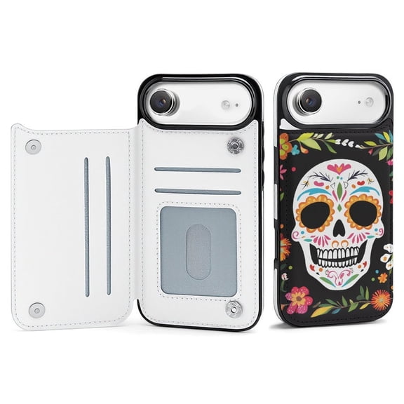 Wallet Case For Apple iPhone Air / 17 Pro / 17 Pro Max Series with Card Holder, PU Leather Kickstand Card Slots Screen Protector Included For iPhone 17 Series, Day of The Dead Dia De Los Muertos