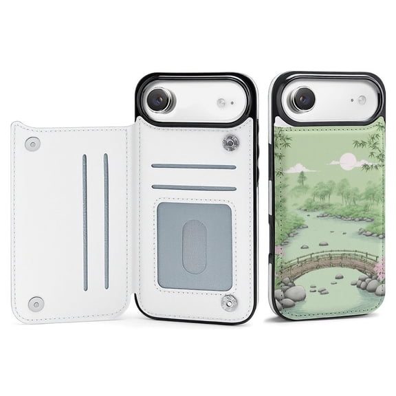 Wallet Case For Apple iPhone Air / 17 Pro / 17 Pro Max Series with Card Holder, PU Leather Kickstand Card Slots Screen Protector Included For iPhone 17 Series, Green Bamboo Moon