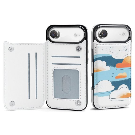 Wallet Case For Apple iPhone Air / 17 Pro / 17 Pro Max Series with Card Holder, PU Leather Kickstand Card Slots Screen Protector Included For iPhone 17 Series, Hand Drawing Cloud