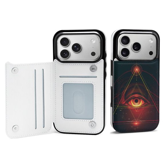 Wallet Case For Apple iPhone Air / 17 Pro / 17 Pro Max Series with Card Holder, PU Leather Kickstand Card Slots Screen Protector Included For iPhone 17 Series, Multi-Dimensional All Seeing Eye
