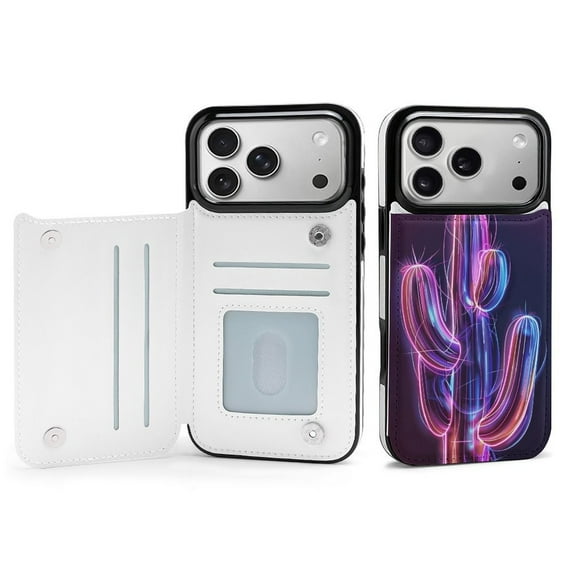 Wallet Case For Apple iPhone Air / 17 Pro / 17 Pro Max Series with Card Holder, PU Leather Kickstand Card Slots Screen Protector Included For iPhone 17 Series, Neon Cactus