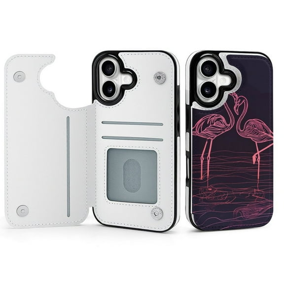 Wallet Case For Apple iPhone Air / 17 Pro / 17 Pro Max Series with Card Holder, PU Leather Kickstand Card Slots Screen Protector Included For iPhone 17 Series, Neon Flamingo