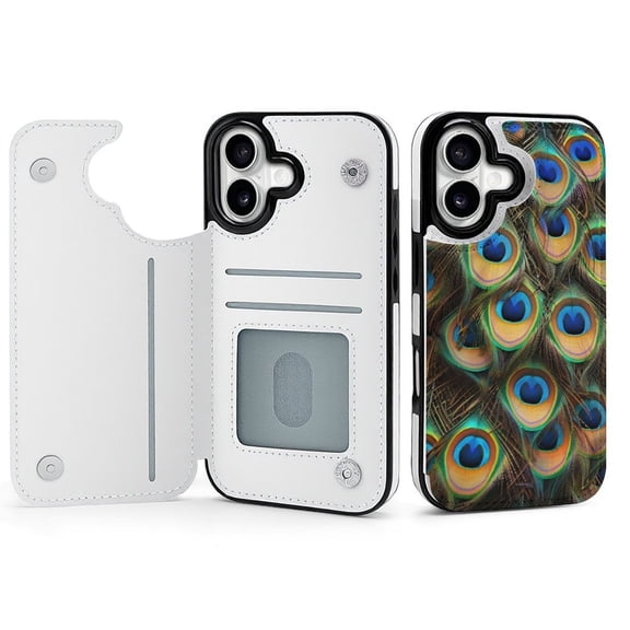 Wallet Case For Apple iPhone Air / 17 Pro / 17 Pro Max Series with Card Holder, PU Leather Kickstand Card Slots Screen Protector Included For iPhone 17 Series, Peacock