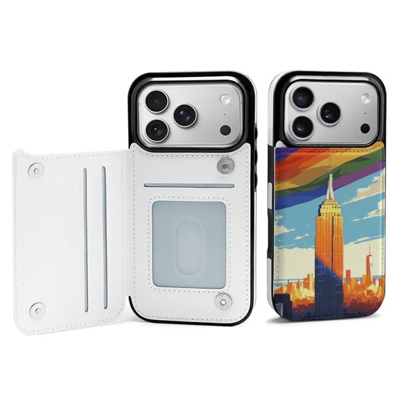 Wallet Case For Apple iPhone Air / 17 Pro / 17 Pro Max Series with Card Holder, PU Leather Kickstand Card Slots Screen Protector Included For iPhone 17 Series, Pride Empire State Building