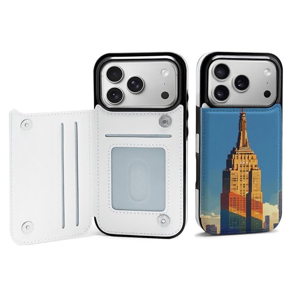 Wallet Case For Apple iPhone Air / 17 Pro / 17 Pro Max Series with Card Holder, PU Leather Kickstand Card Slots Screen Protector Included For iPhone 17 Series, Pride Empire State Building