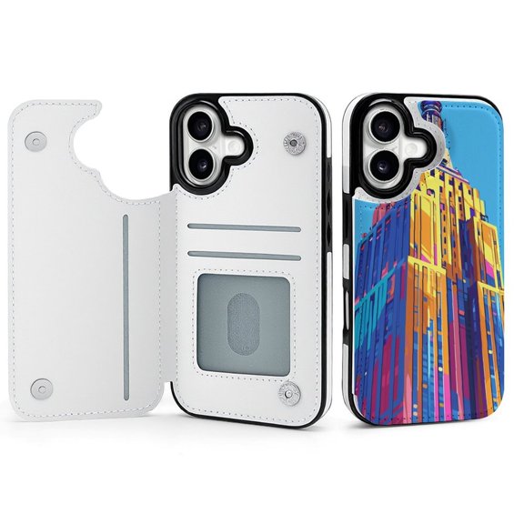 Wallet Case For Apple iPhone Air / 17 Pro / 17 Pro Max Series with Card Holder, PU Leather Kickstand Card Slots Screen Protector Included For iPhone 17 Series, Pride Empire State Building