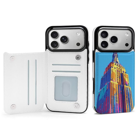 Wallet Case For Apple iPhone Air / 17 Pro / 17 Pro Max Series with Card Holder, PU Leather Kickstand Card Slots Screen Protector Included For iPhone 17 Series, Pride Empire State Building