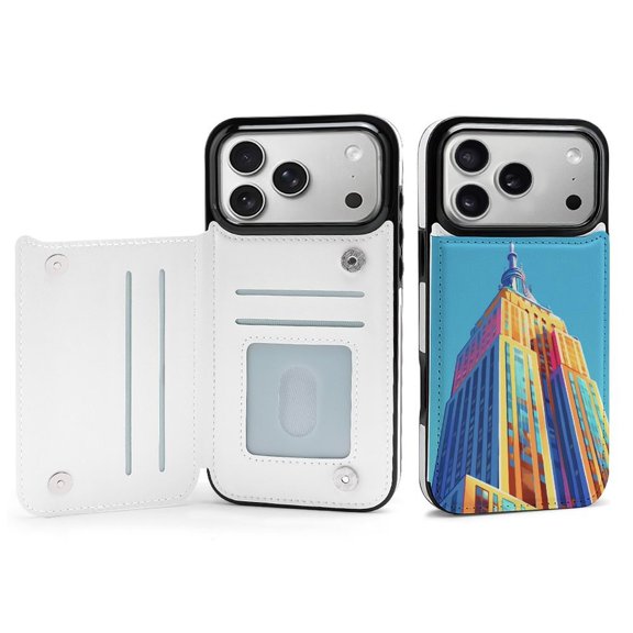 Wallet Case For Apple iPhone Air / 17 Pro / 17 Pro Max Series with Card Holder, PU Leather Kickstand Card Slots Screen Protector Included For iPhone 17 Series, Pride Manhattan