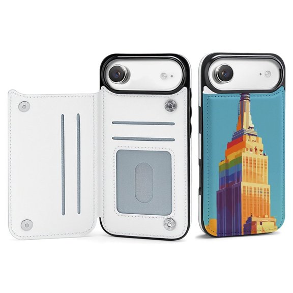 Wallet Case For Apple iPhone Air / 17 Pro / 17 Pro Max Series with Card Holder, PU Leather Kickstand Card Slots Screen Protector Included For iPhone 17 Series, Pride Manhattan