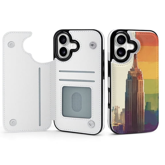 Wallet Case For Apple iPhone Air / 17 Pro / 17 Pro Max Series with Card Holder, PU Leather Kickstand Card Slots Screen Protector Included For iPhone 17 Series, Pride Manhattan