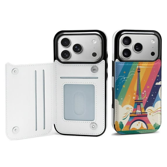 Wallet Case For Apple iPhone Air / 17 Pro / 17 Pro Max Series with Card Holder, PU Leather Kickstand Card Slots Screen Protector Included For iPhone 17 Series, Pride Paris Eiffel Tower